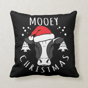 Cow Head  Mooey Christmas Throw Pillow