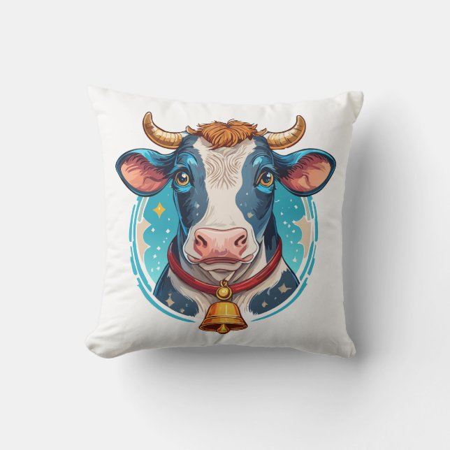 Cow head portrait throw pillow (Front)