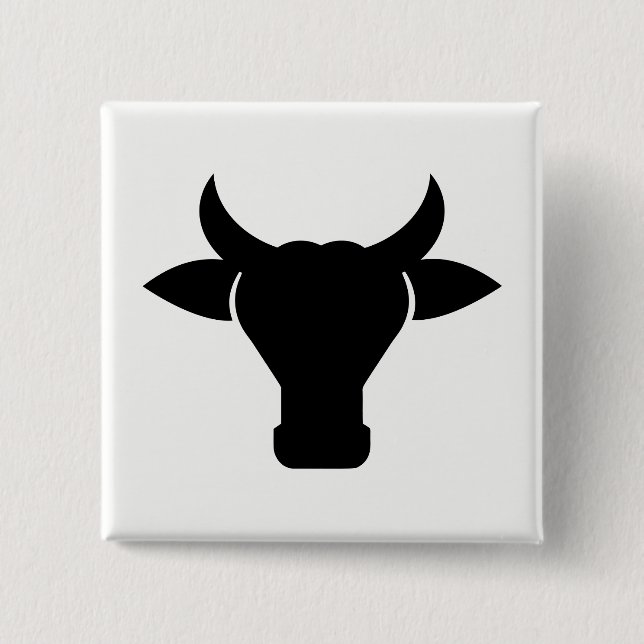 Cow Head Silhouette 2 Inch Square Button (Front)