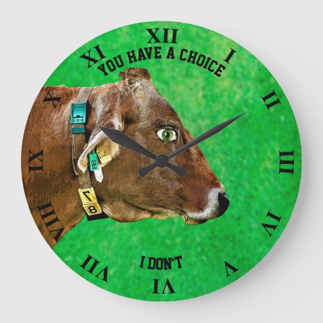 Cow Head With Human Eye Anti Meat Vegan Large Clock (Front)