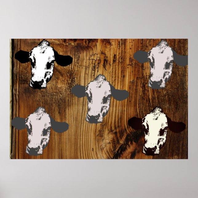 Cow Heads Pop Art Wooden Print (Front)
