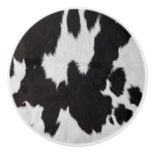 cow hide black white ceramic knob
