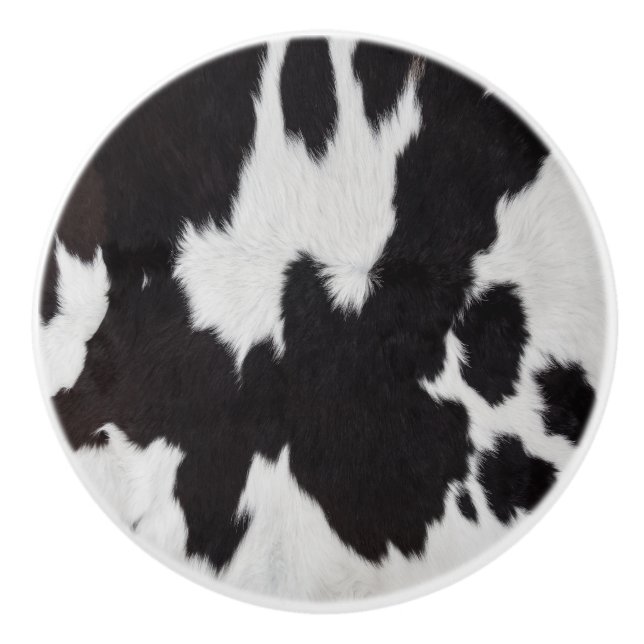 cow hide black white  ceramic knob (Front)