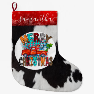 Cow hide Black White Christmas Stocking