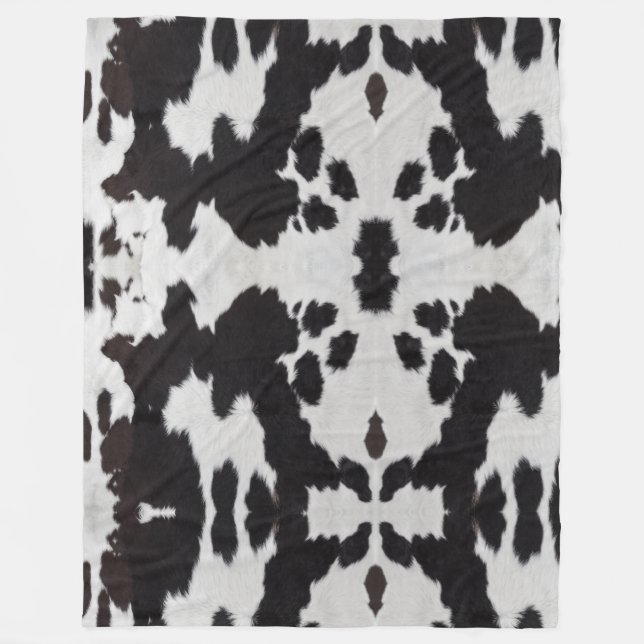 cow hide black white  fleece blanket (Front)
