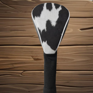 cow hide black white  golf head cover