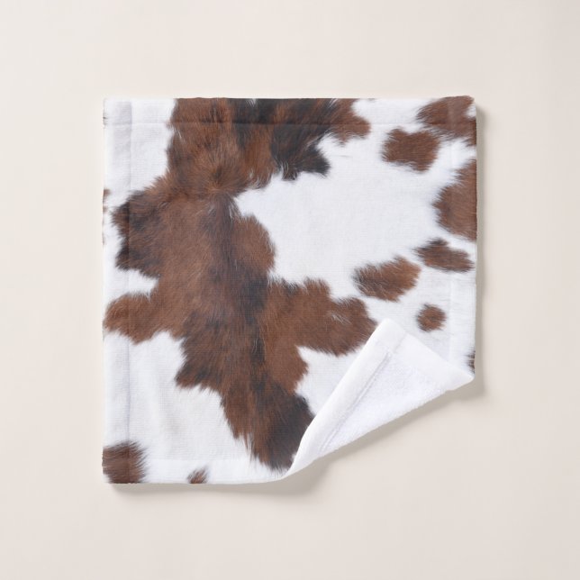 cow hide brown white bath towel set (Wash Cloth)