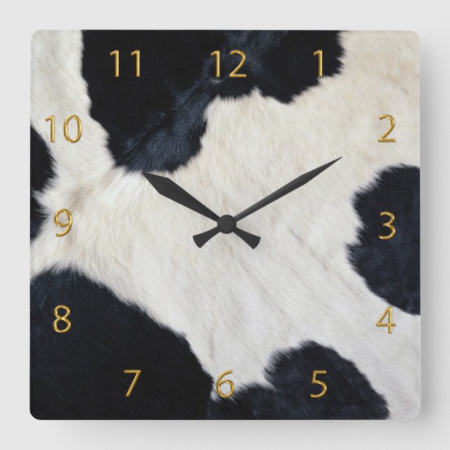 Cow Hide Square Wall Clock (Front)