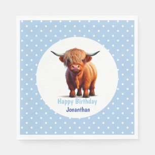 Cow Highland Blue Birthday Napkin