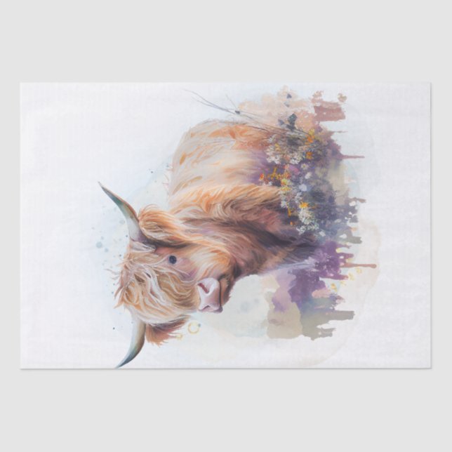 Cow Highland Farm Watercolor Tissue Paper (Front)