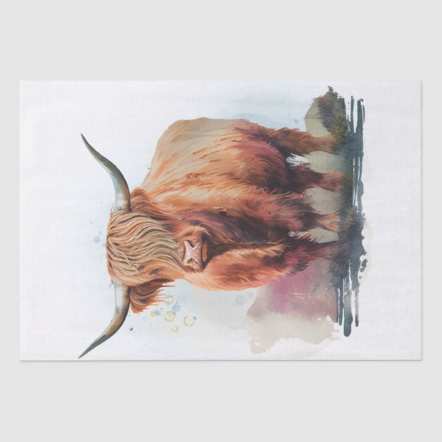 Cow Highland Farm Watercolor Tissue Paper (Front)