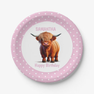 Cow Highland Pink Balloons Poke Dots Paper Plate