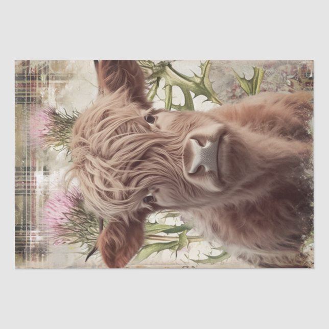 Cow Highland Scotland Thistle Watercolor Tissue Paper (Front)