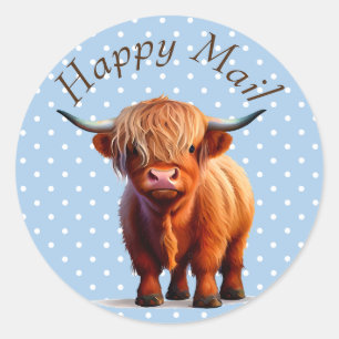 Cow highlander Blue Classic Round Sticker