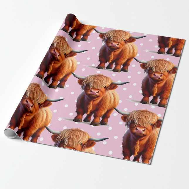 Cow highlander girl wrapping paper (Unrolled)