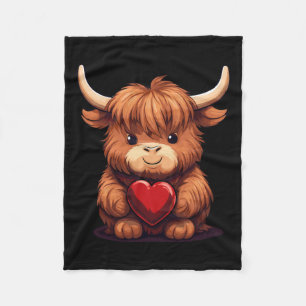 Cow Holding Heart Valentine's Day Cute Valentine Fleece Blanket