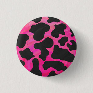 Cow Hot Pink and Black Print 1 Inch Round Button