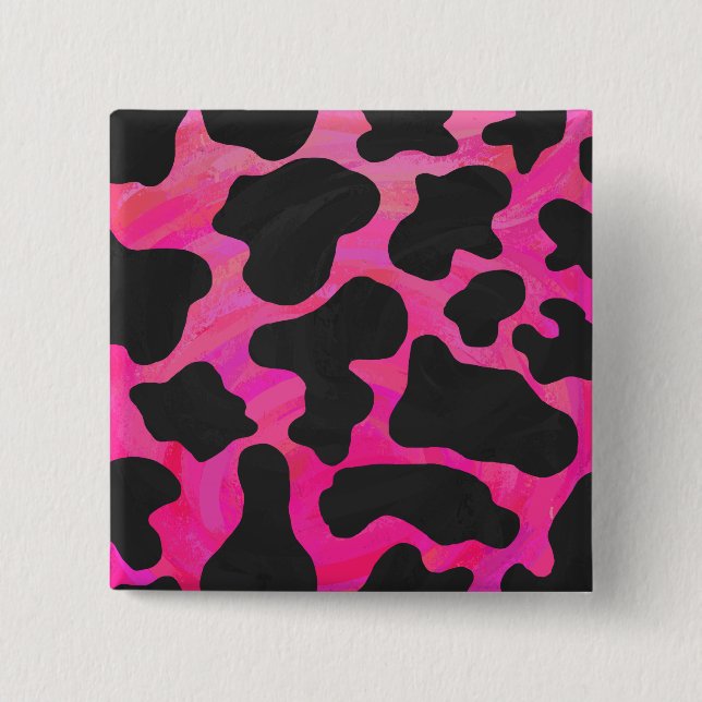 Cow Hot Pink and Black Print 2 Inch Square Button (Front)
