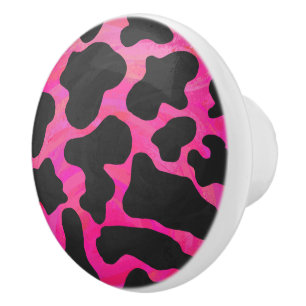 Cow Hot Pink and Black Print Ceramic Knob