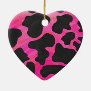 Cow Hot Pink and Black Print Ceramic Ornament