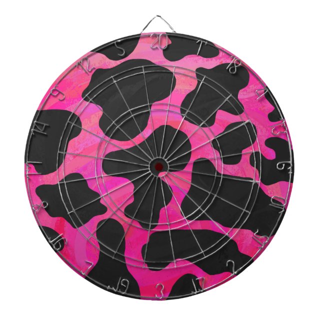 Cow Hot Pink and Black Print Dartboard (Front)