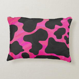Cow Hot Pink and Black Print Decorative Pillow