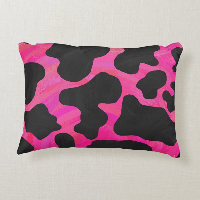 Cow Hot Pink and Black Print Decorative Pillow (Back)