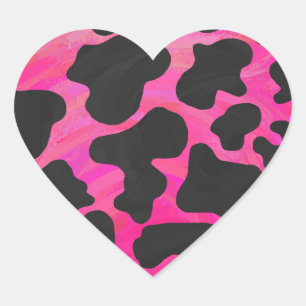 Cow Hot Pink and Black Print Heart Sticker