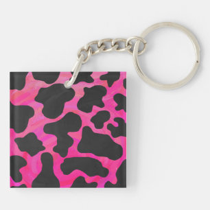 Cow Hot Pink and Black Print Keychain