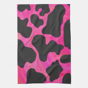 Cow Hot Pink and Black Print Kitchen Towel