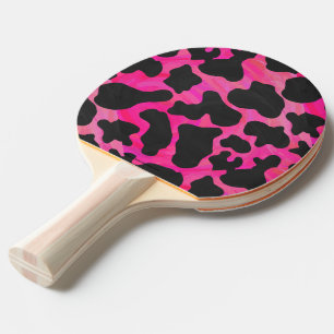 Cow Hot Pink and Black Print Ping Pong Paddle