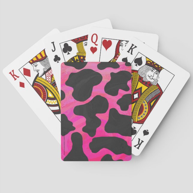 Cow Hot Pink and Black Print Playing Cards (Back)
