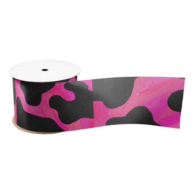 Cow Hot Pink and Black Print Satin Ribbon (Spool)