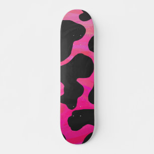 Cow Hot Pink and Black Print Skateboard