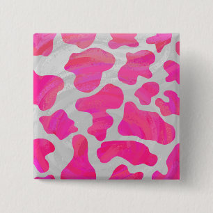 Cow Hot Pink and White Print 2 Inch Square Button