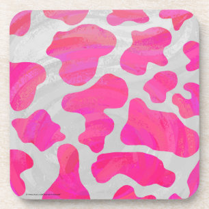 Cow Hot Pink and White Print Coaster