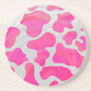 Cow Hot Pink and White Print Coaster