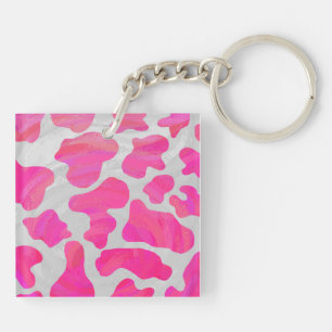 Cow Hot Pink and White Print Keychain