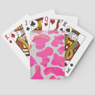 Cow Hot Pink and White Print Playing Cards