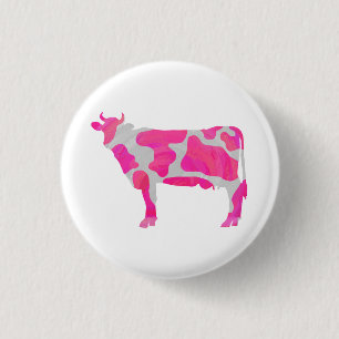 Cow Hot Pink and White Silhouette 1 Inch Round Button