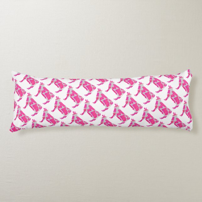 Cow Hot Pink and White Silhouette Body Pillow (Front)