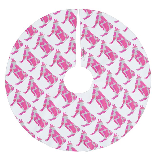 Cow Hot Pink and White Silhouette Brushed Polyester Tree Skirt (Front)