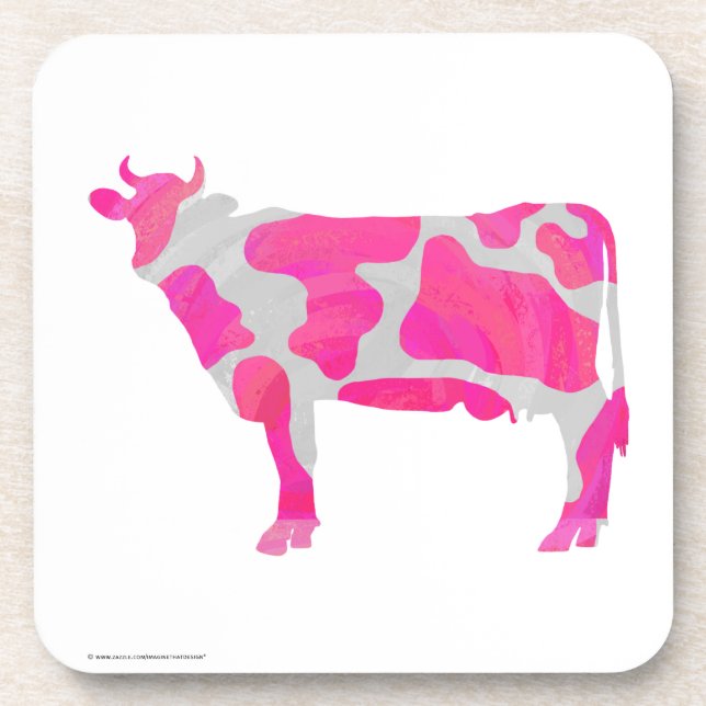 Cow Hot Pink and White Silhouette Coaster (Front)