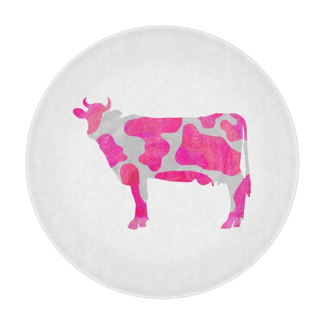 Cow Hot Pink and White Silhouette Cutting Board (Front)