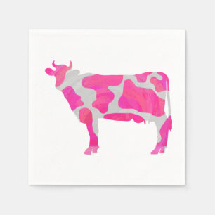 Cow Hot Pink and White Silhouette Napkin