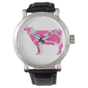 Cow Hot Pink and White Silhouette Watch