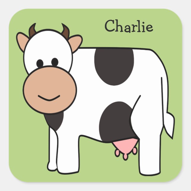 Cow illustration custom name kids' stickers (Front)