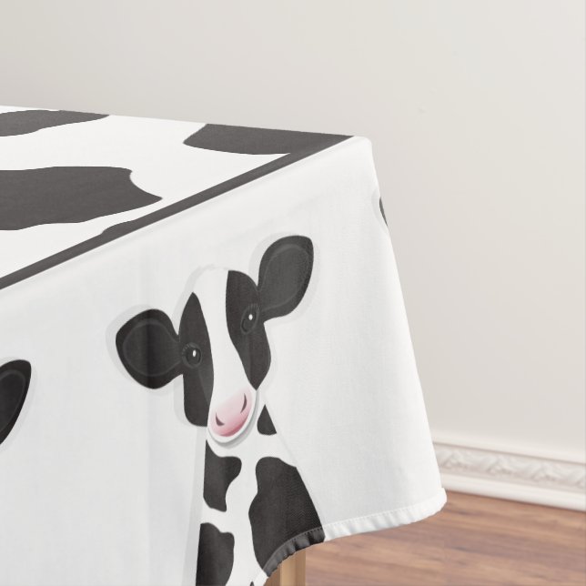 Cow Illustration Print Farm Animal Tablecloth (In Situ)