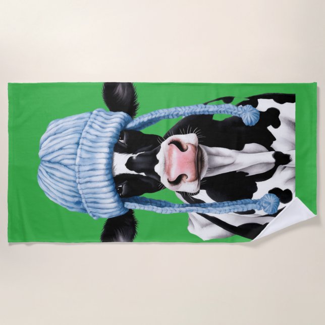 Cow in a hat. beach towel (Front)