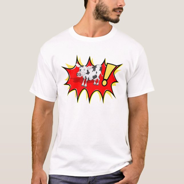 Cow in a KAPOW starburst T-Shirt (Front)